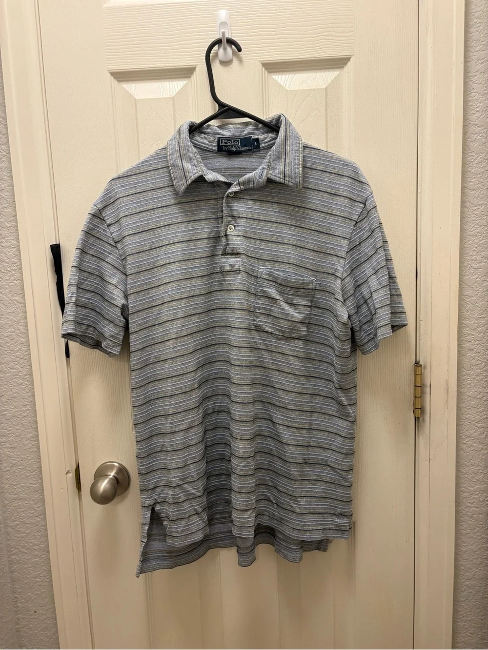 Vintage polo Ralph Lauren Striped Short-Sleeve Polo in Light Blue and Gray